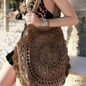Boho Crochet Round Shoulder Bag – Beachy Woven Tote